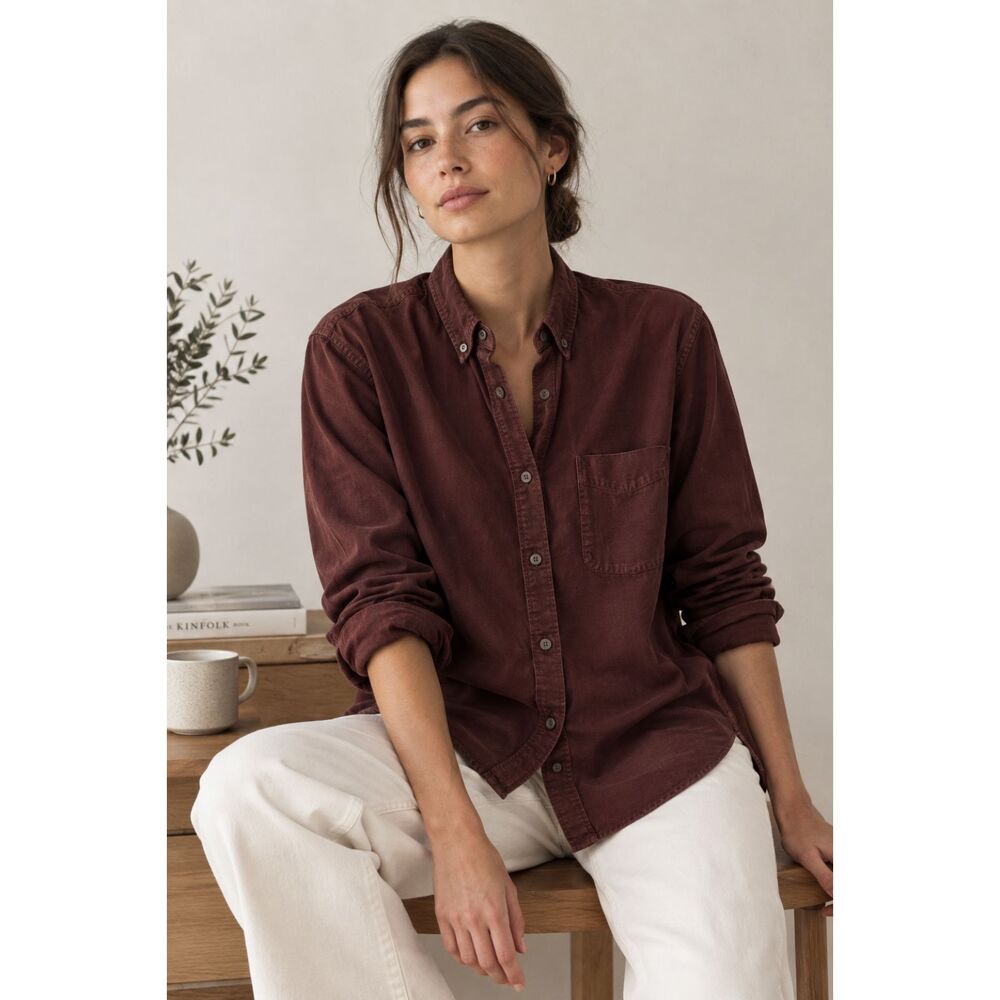 Everlane Maroon Button Up Long Sleeve Shirt Top Women's Size Small